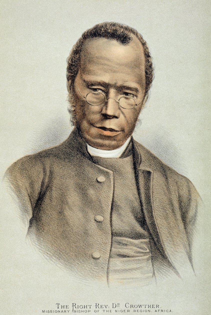 Sağ Muhterem Dr. Samuel Adjai Crowther'ın Portresi (c.1800-91) (renkli taş) by English School