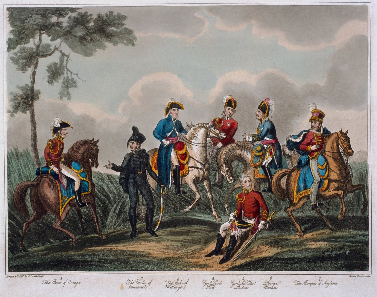 Genel Subayların Portreleri, M. Colburn tarafından yayınlanan Waterloo Savaşının Tarihsel Hesabından, 1817 (renkli aquatint) by English School