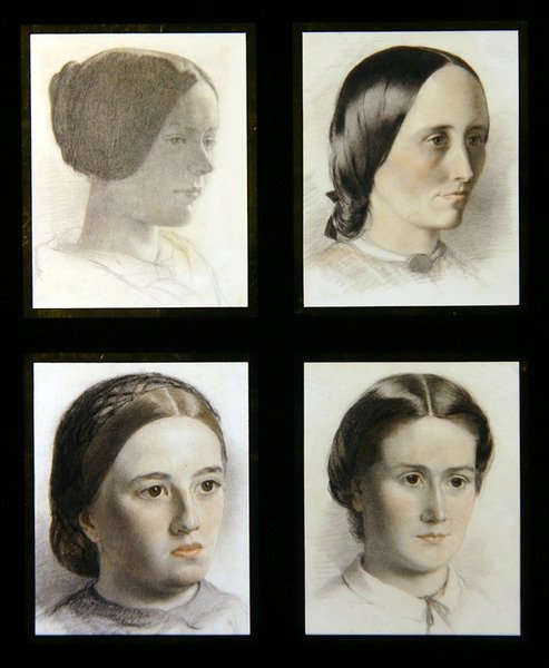 Genç bayanların portreleri, 1830 dolayları (kağıt üzerine kırmızı beyaz tebeşirler) by English School