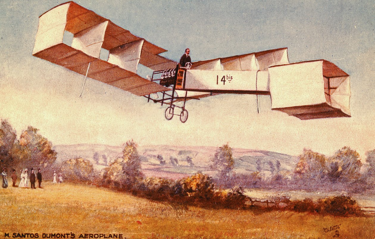 Santos-Dumont 14-bis uçağını gösteren kartpostal, c. 1910 by English School