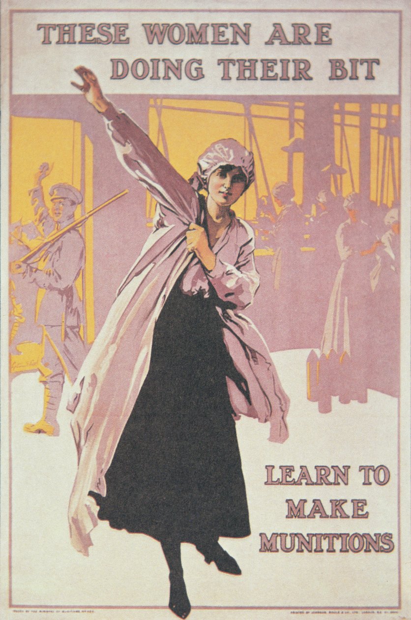 Mühimmat yapan kadınları gösteren poster (renkli taş) by English School