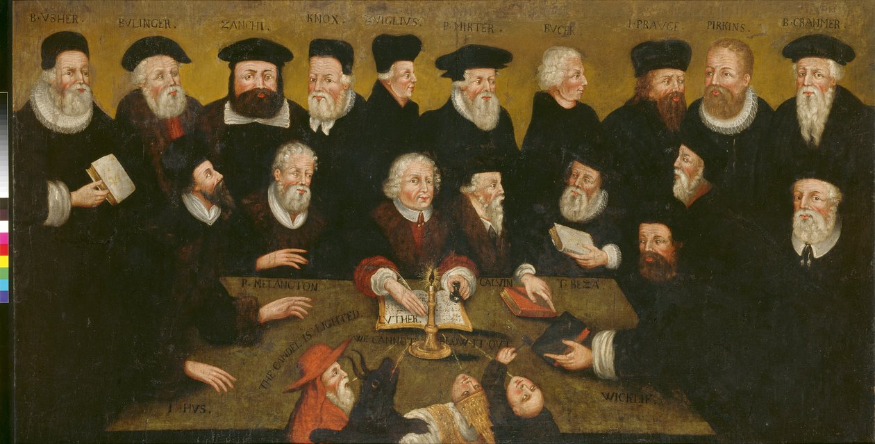 Protestan Reformcular, c.1654 (panelde yağlı boya) by English School