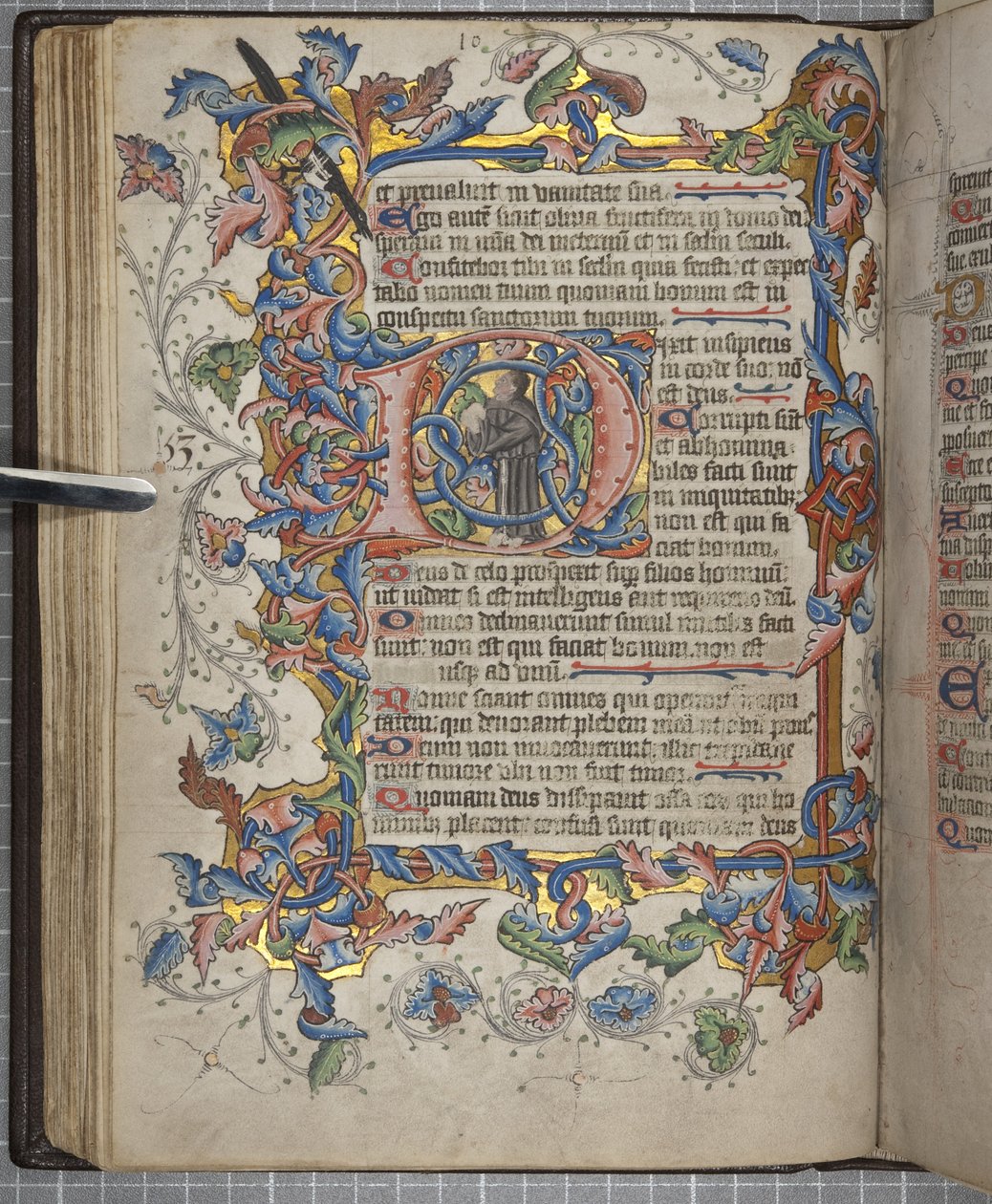 Sarumlu Zebur kullanım takvimi, Fol 40 verso, c.1425-75 (parşömen üzerine mürekkep, boya ve altın) by English School