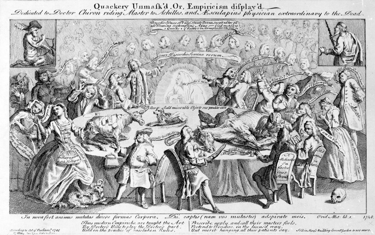 Şakalaşmanın Maskesi Açıldı veya Ampirizm Gösterildi: Doktor Chiron'a, Master to Aşil'e ve Aesculapius'a, Ölüler için olağanüstü doktor, 1748'e ithaf edilmiştir. by English School