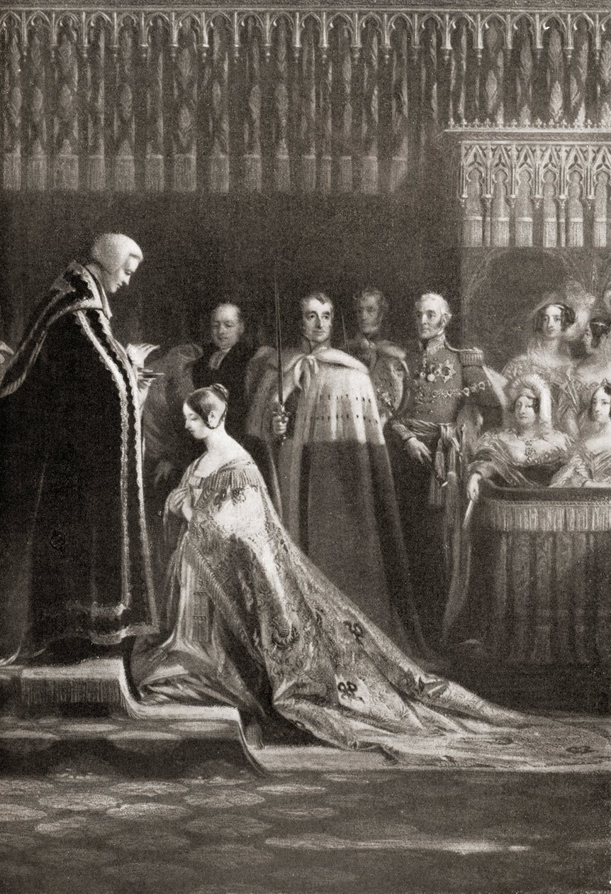 Kraliçe Victoria (1819-1901), taç giyme töreninden sonra Kutsal Ayin