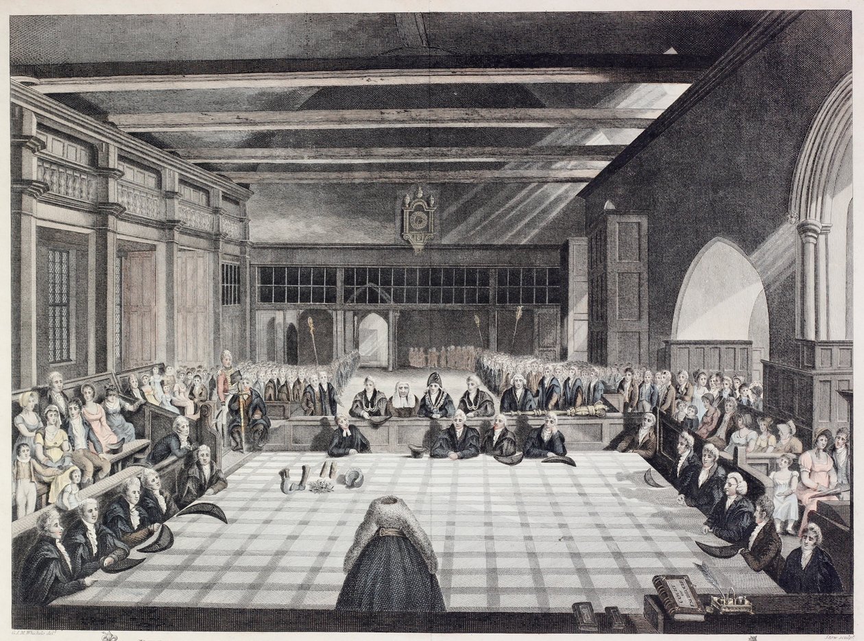 Londra şeriflerini sunma töreninin temsili (renkli gravür) by English School