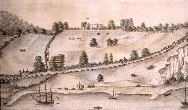 Nakliye ve Dover Coach ile nehir manzarası, c.1800 (kalem ve yıkama) (72976) by English School