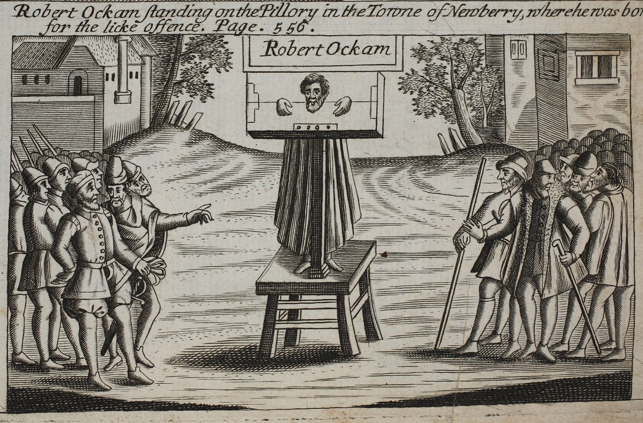 Robert Ockam, doğduğu Newberry kasabasında boyunduruğun üzerinde duruyor, John Foxe