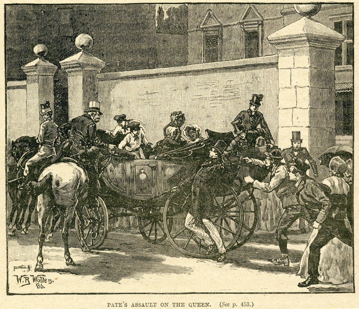 Robert Pates Kraliçeyi Cambridge Evinin Dışında Vuruyor, çizim The Life and Times of Queen Victoria, Cilt. II, Robert Wilson, 1888 by English School