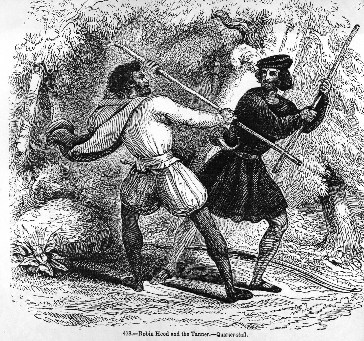Robin Hood and the Tanner with Quarter-staffs   by English School