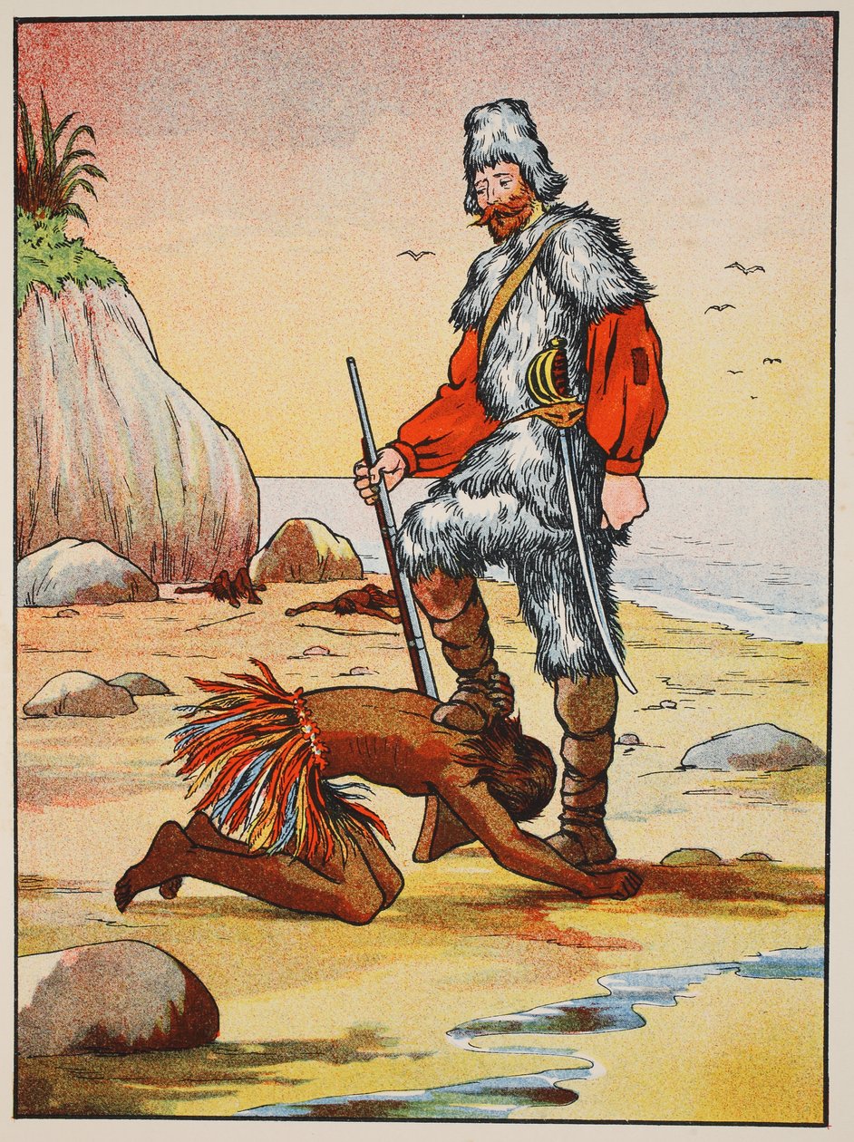 Robinson Crusoe ve Friday, The Story of Robinson Crusoe: Defoes dilini izleyen çocuklar için bir uyarlama, pub. Griffith Farran Browne & Co. Limited, Londra tarafından by English School