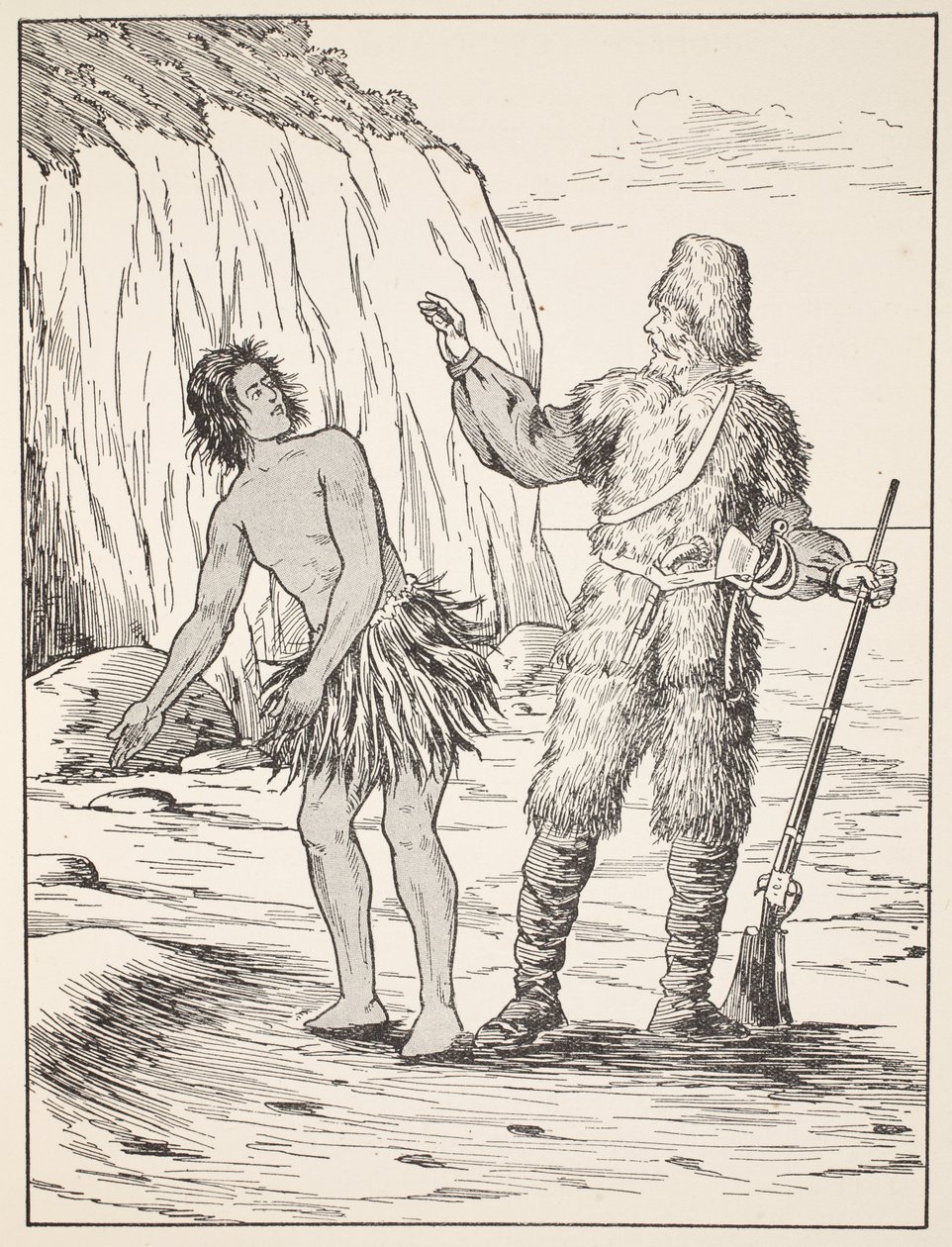 Robinson Crusoe ve Friday, The Story of Robinson Crusoe: Defoes dilini izleyen çocuklar için bir uyarlama, pub. Griffith Farran Browne & Co. Limited, Londra tarafından by English School