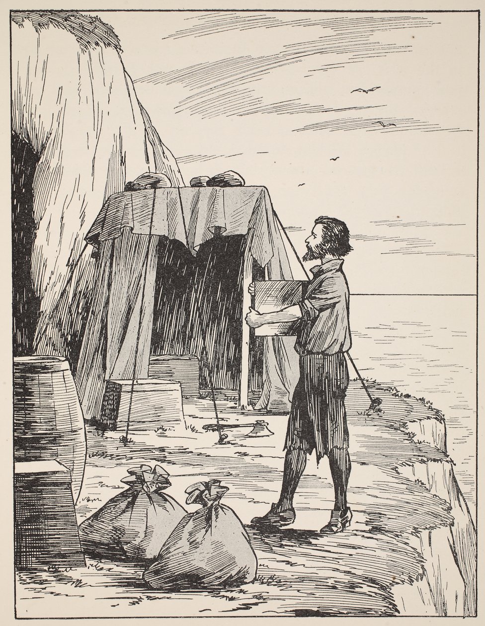 Robinson Crusoe sığınağını inşa ediyor, The Story of Robinson Crusoe