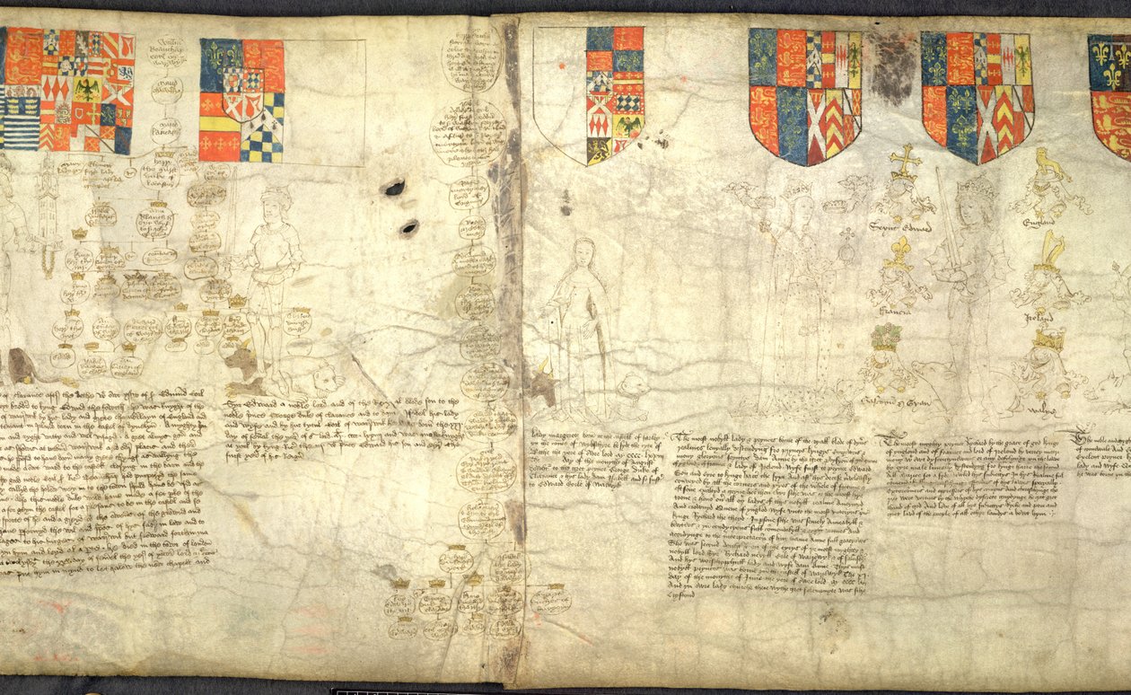 Rous Roll, f. 7cr: Soldan sağa: Edward, Warwick Kontu (Clarence Dükü George