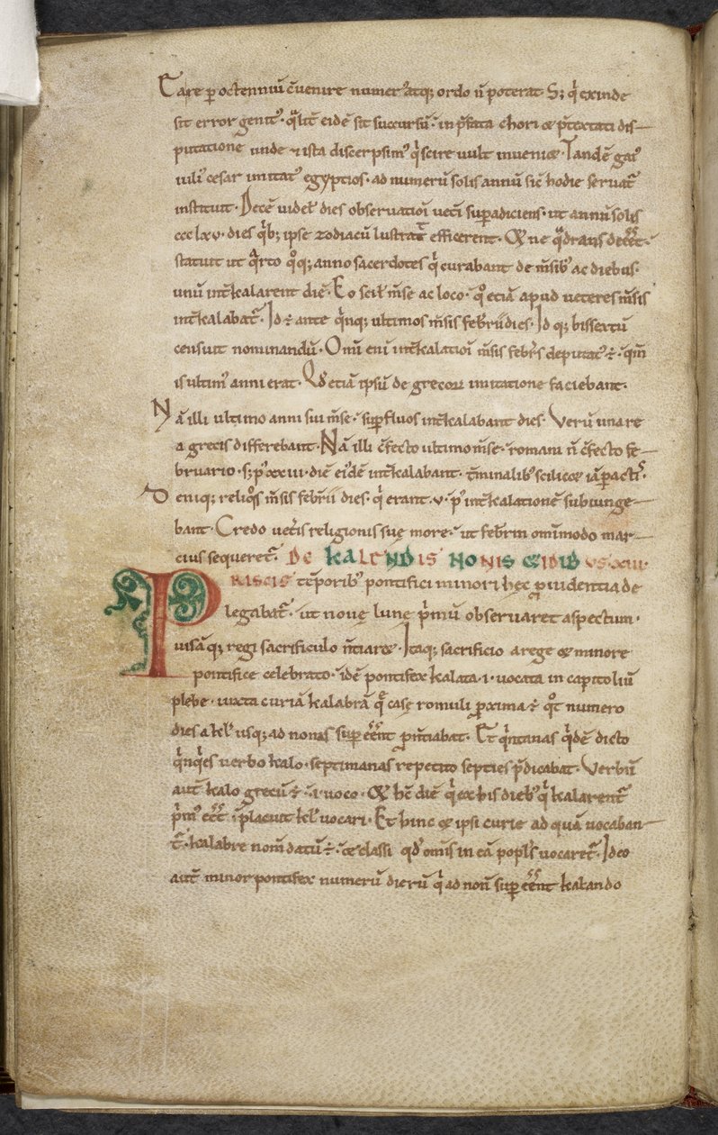 Royal 13. A.XI, f.47vInitial P.De temporum ratione.Bede the Venerable.Bilgisayar ve astronomi üzerine çeşitli eserler.11.yy-12.yy by English School