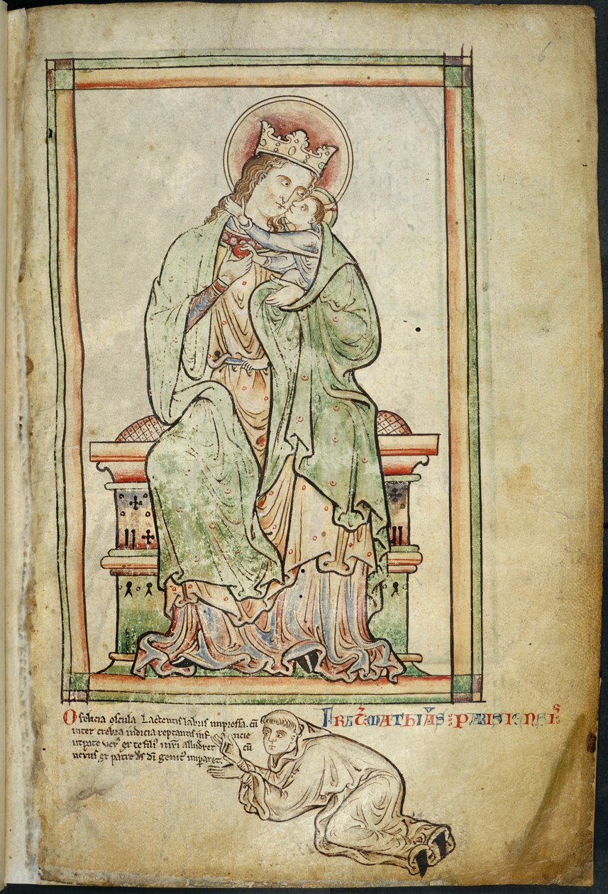Kraliyet 14 C. VII, f.6 Bakire ve Çocuk ile sanatçı, çizim, 