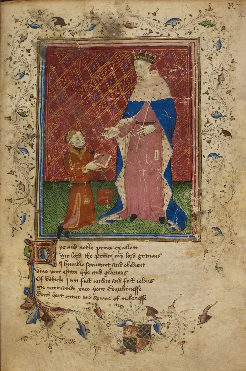 Royal 17 D. VI, f.40 Thomas Hoccleve, kitabını Kral V. Henry