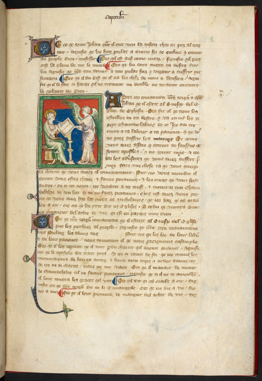 Royal 19 B.XV, f.3 John oturuyor, yazıyor; İngiliz Okulu