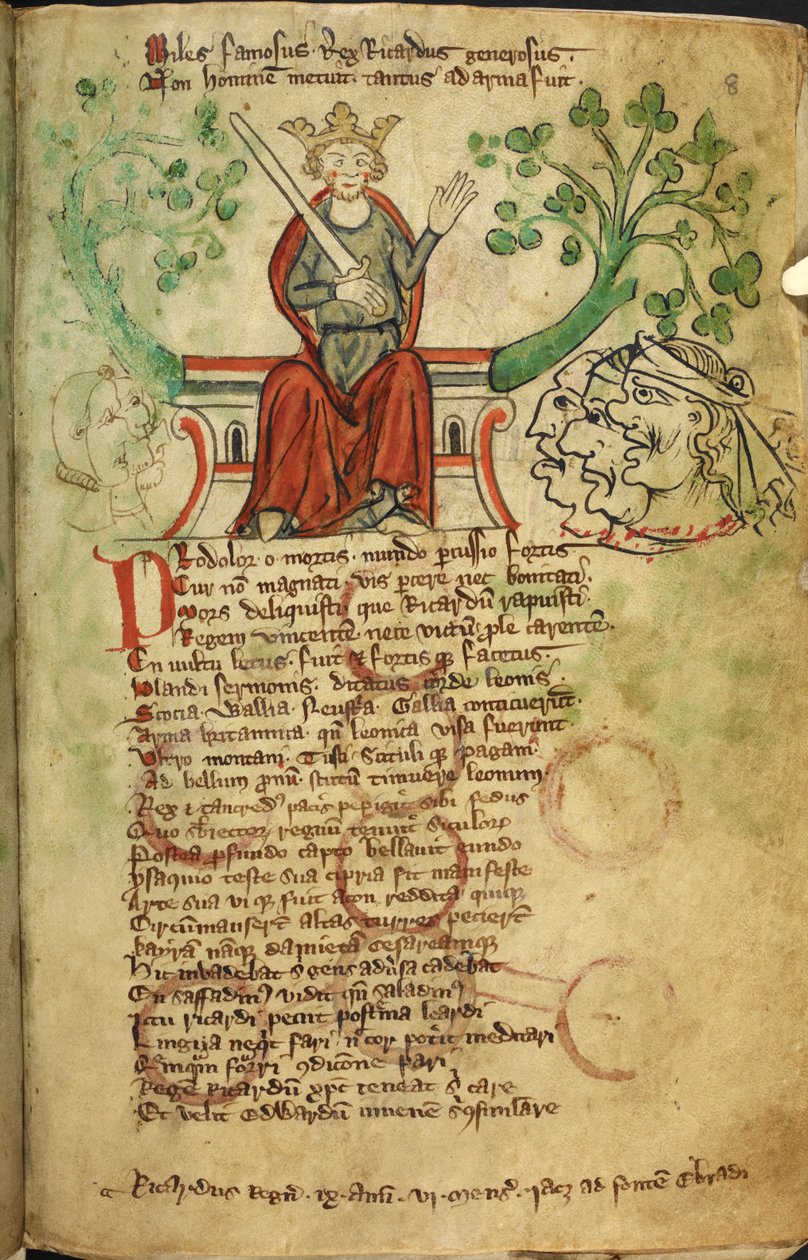 Royal 20 A. II f.8 Kral I. Richard kılıçlı, tahtında, Peter de Langtoft (parşömen) tarafından 'İngiltere'nin Chronicle'ından bir örnek by English School