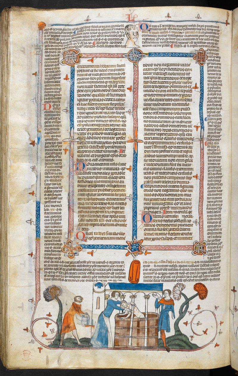 Royal MS 10 IV f.297v Bir Veba Mağdurunun Yıkanması ve Marjinal Süsleme, 