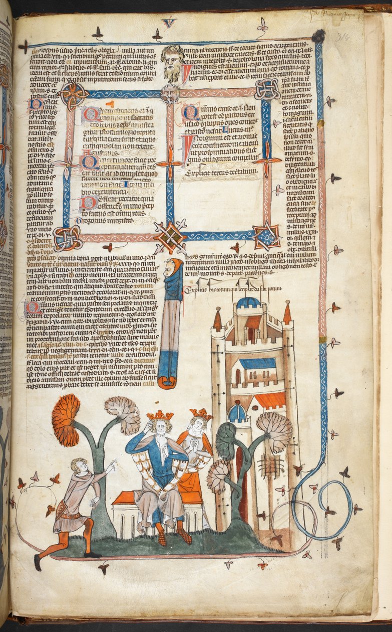 Kraliyet MS 10 IV f.314r Kral, Kraliçe ve Marjinal Dekorasyonlu Kaleleri, 