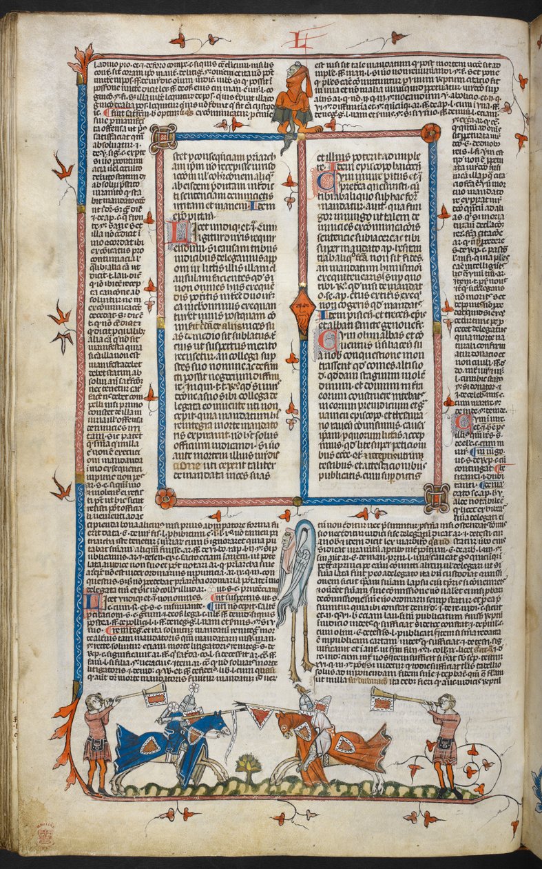 Kraliyet MS 10 iv f.065v Şövalyeler, marjinal dekorasyonlu, 
