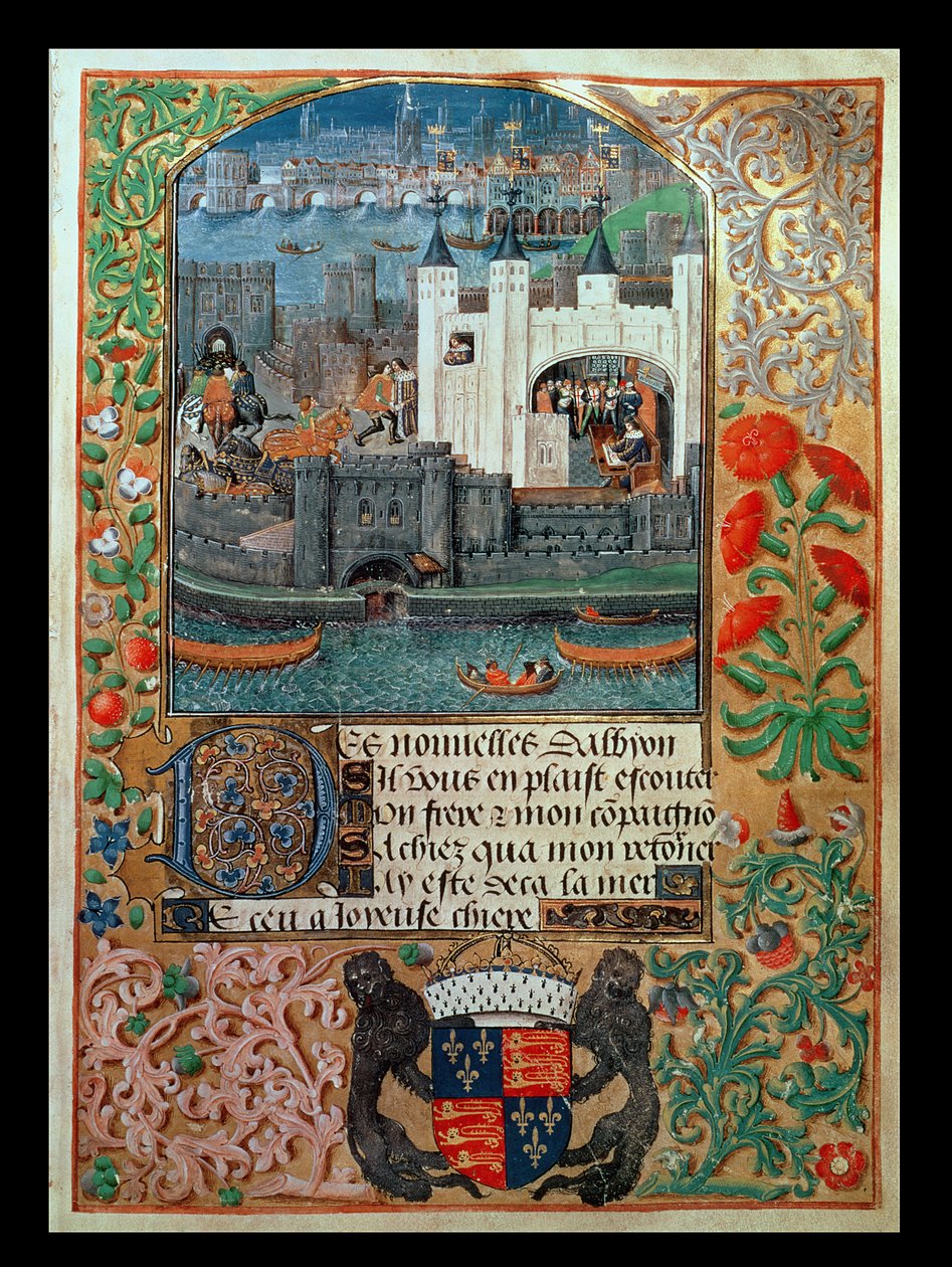 Royal Ms 16 F II, f.73: Tower of London ve nakliye, Charles, Orleans Dükü Tower