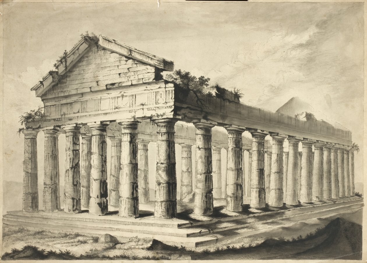 Yıkılmış Yunan Tapınağı (kağıt üzerine sulu boya) by English School
