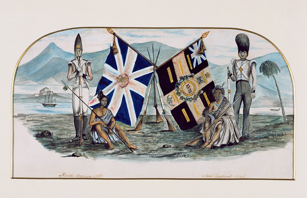Rutlandshire Alayı, Kuzey Amerika 1759, Yeni Zelanda 1845, c.1850 (kağıt üzerinde wc) by English School