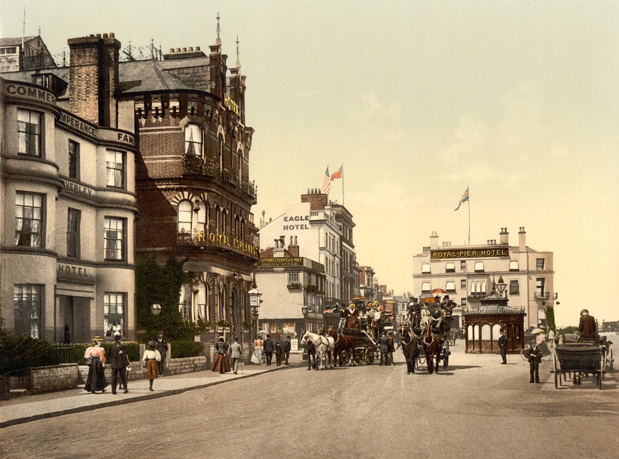 Ryde Hotels, Wight Adası (el ile renklendirilmiş fotoğraf) by English School