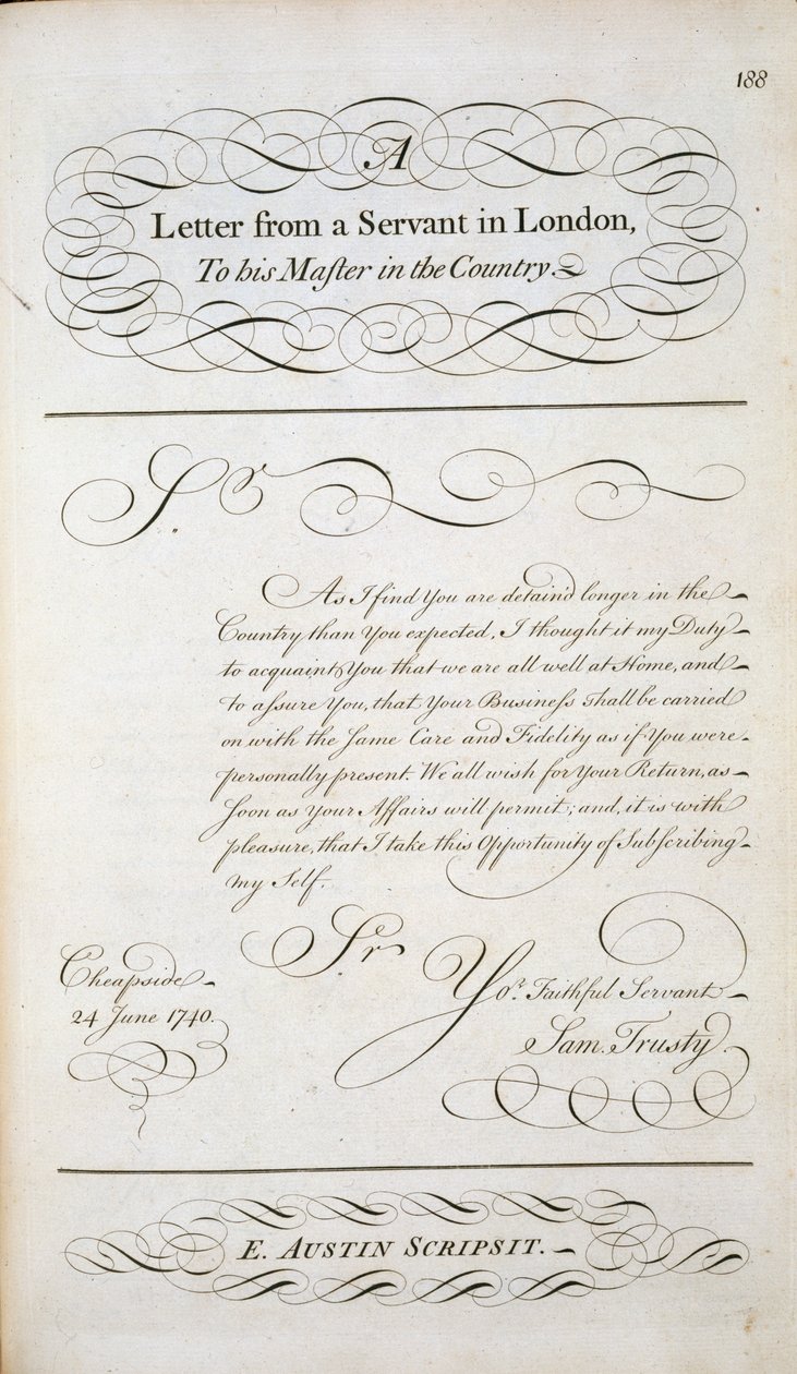 Harflerden oluşan bir desen kitabından örnek mektup, c.1740 by English School