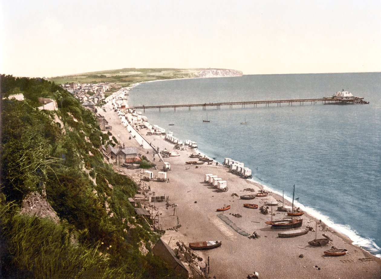 Sandown Körfezi, Wight Adası (el ile renklendirilmiş fotoğraf) by English School