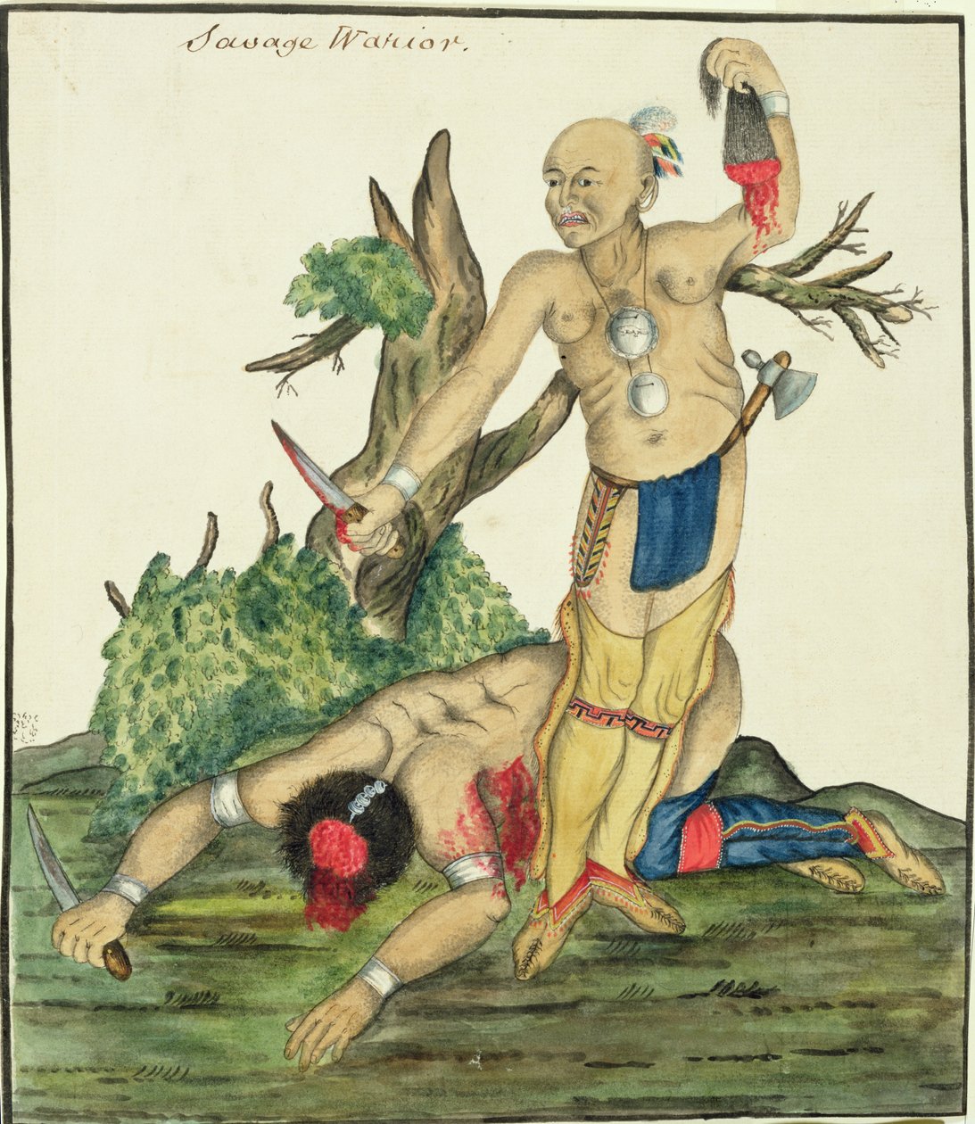 Savage Warrior, c.1800 (kağıt üzerinde kalem ve wc) by English School