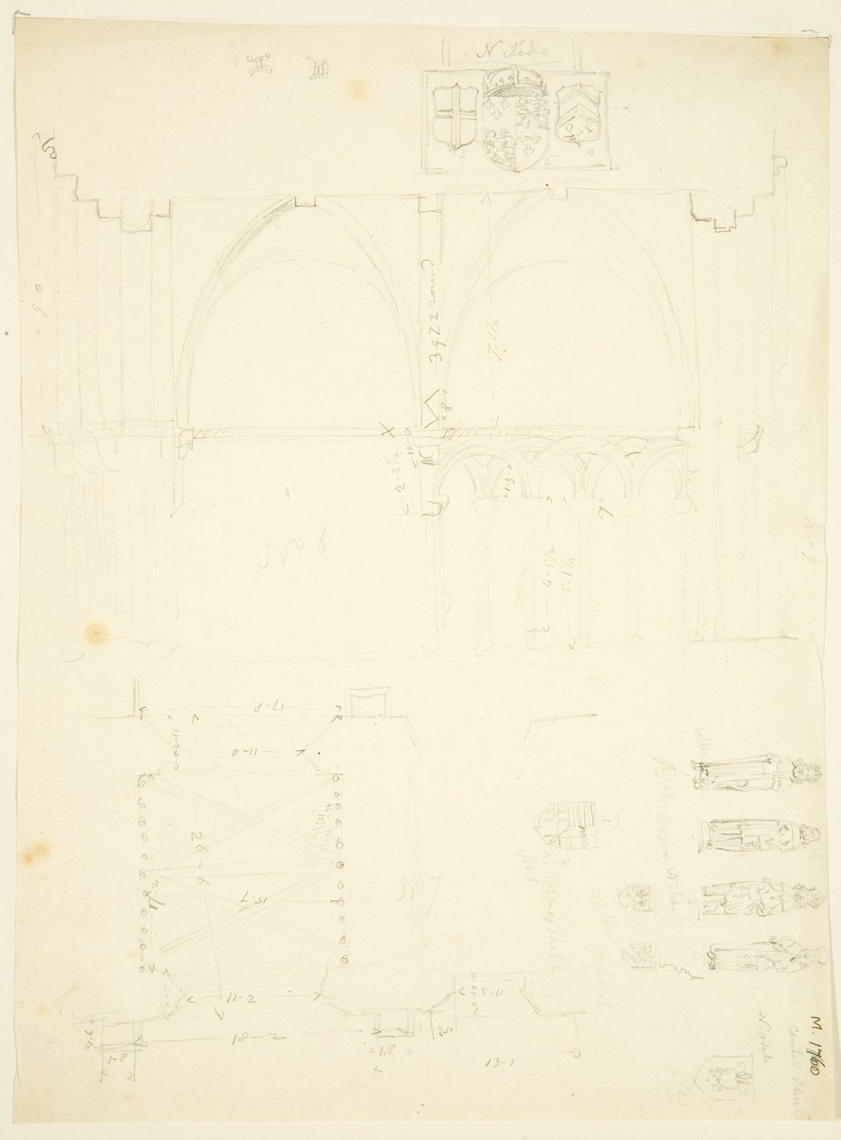 Abbey Gatehouse ve Bristol Katedrali Eskizleri Serisi (kalem ve kağıt üzerine sulu boya) by English School
