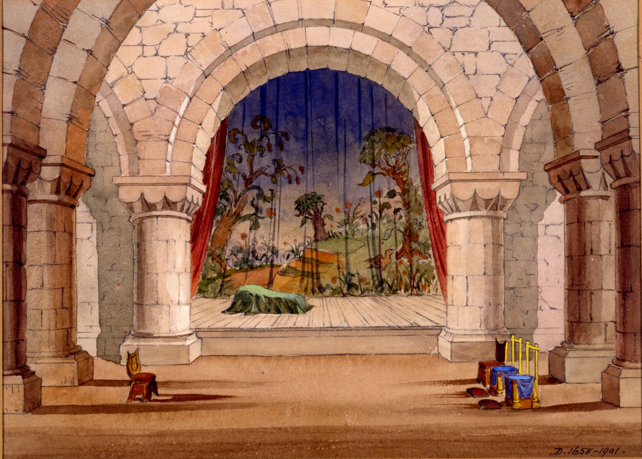 Hamlet için Set Tasarımı, William Shakespeare, 1858 (kağıt üzerinde wc) by English School