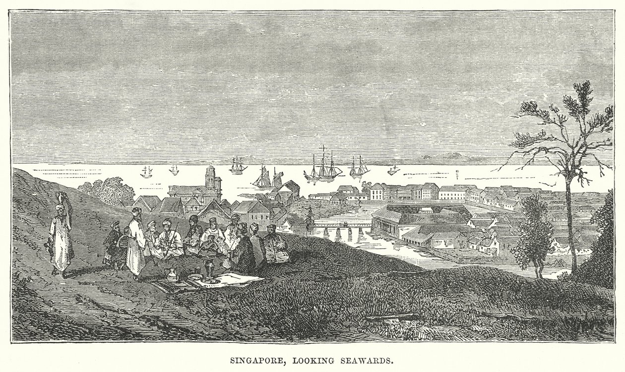 Singapur, Denize Bakarken (gravür) by English School