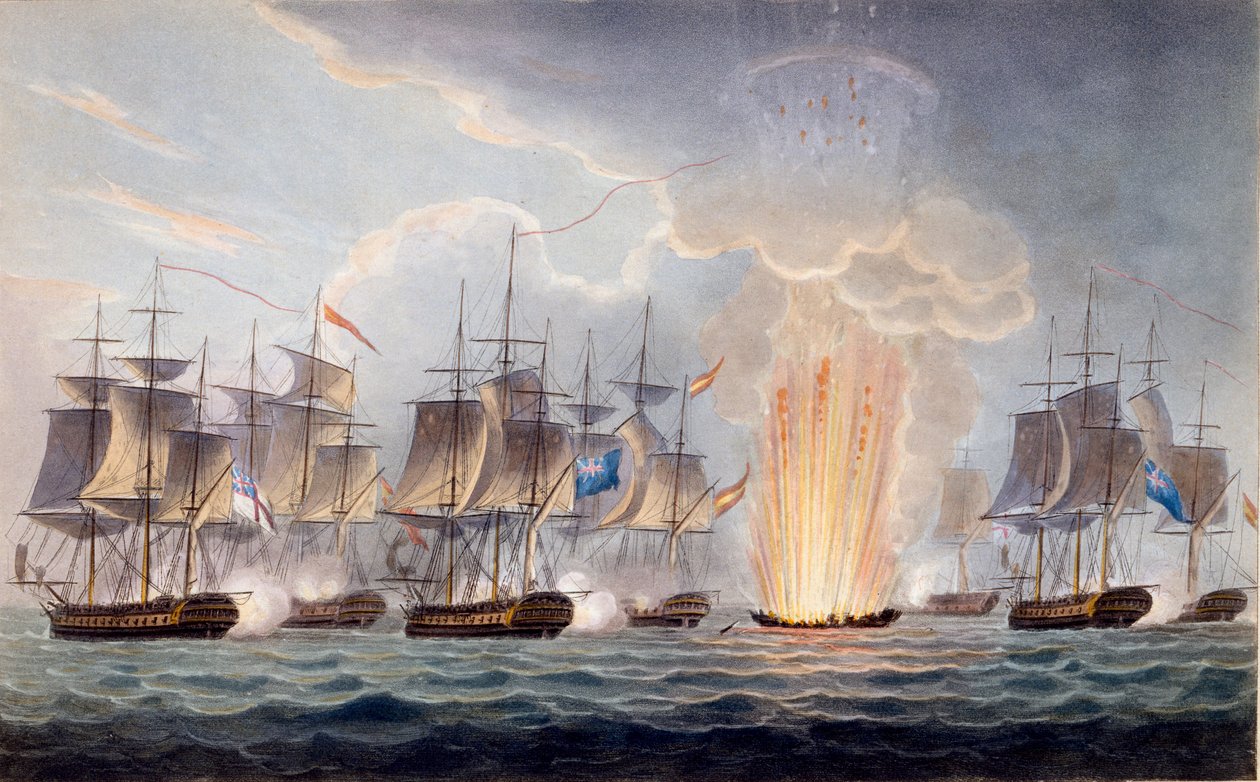 Sir Graham Moores Cape St. Mary açıklarında Eylem, 5 Ekim 1804, The Naval Chronology of Great Britain, J. Ralfe tarafından by English School