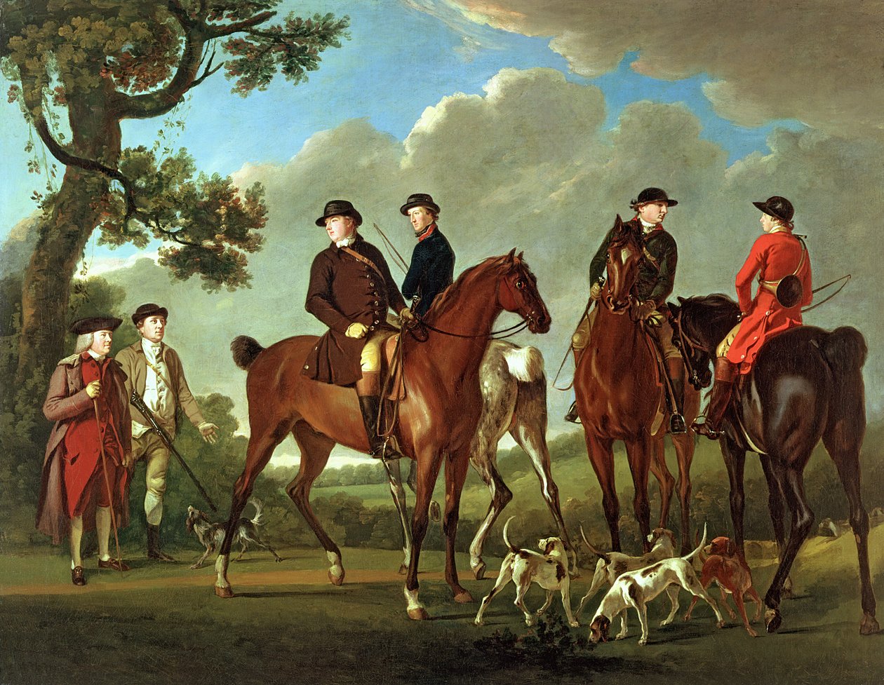Sir Thomas Gascoigne ve Sir Walter Vavasour, Rahip, Papaz ve Av Hizmetkarları ile by English School