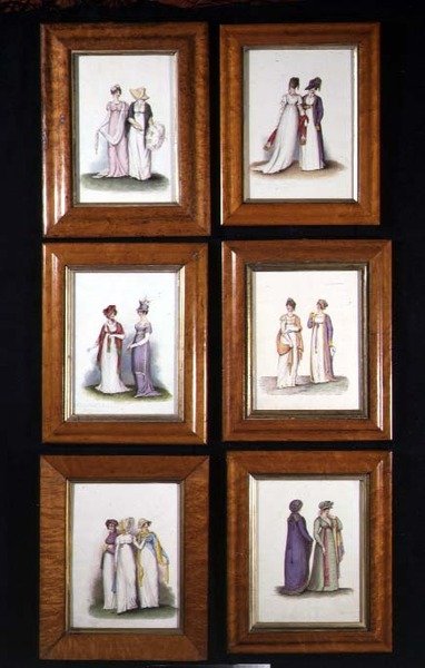 18. yüzyılın sonları ve 19. yüzyılın başlarında kadın modasını betimleyen altı minyatür, 1825 dolayları (kağıt üzerine suluboya) by English School
