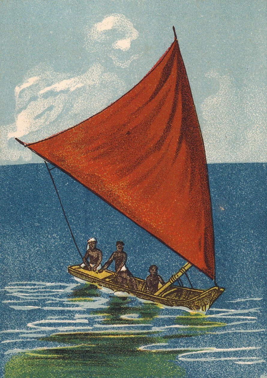 Küçük yelkenli, Hindistan (renkli lito) by English School