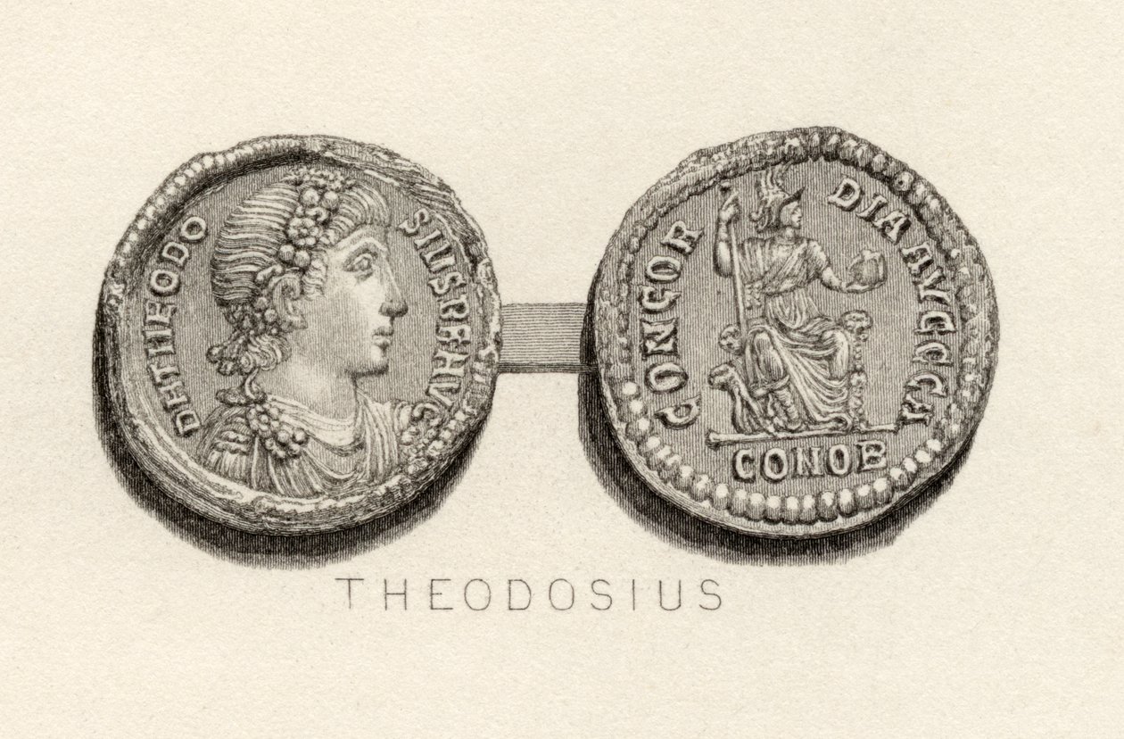 Büyük Theodosius zamanından kalma Solidus madeni parası by English School