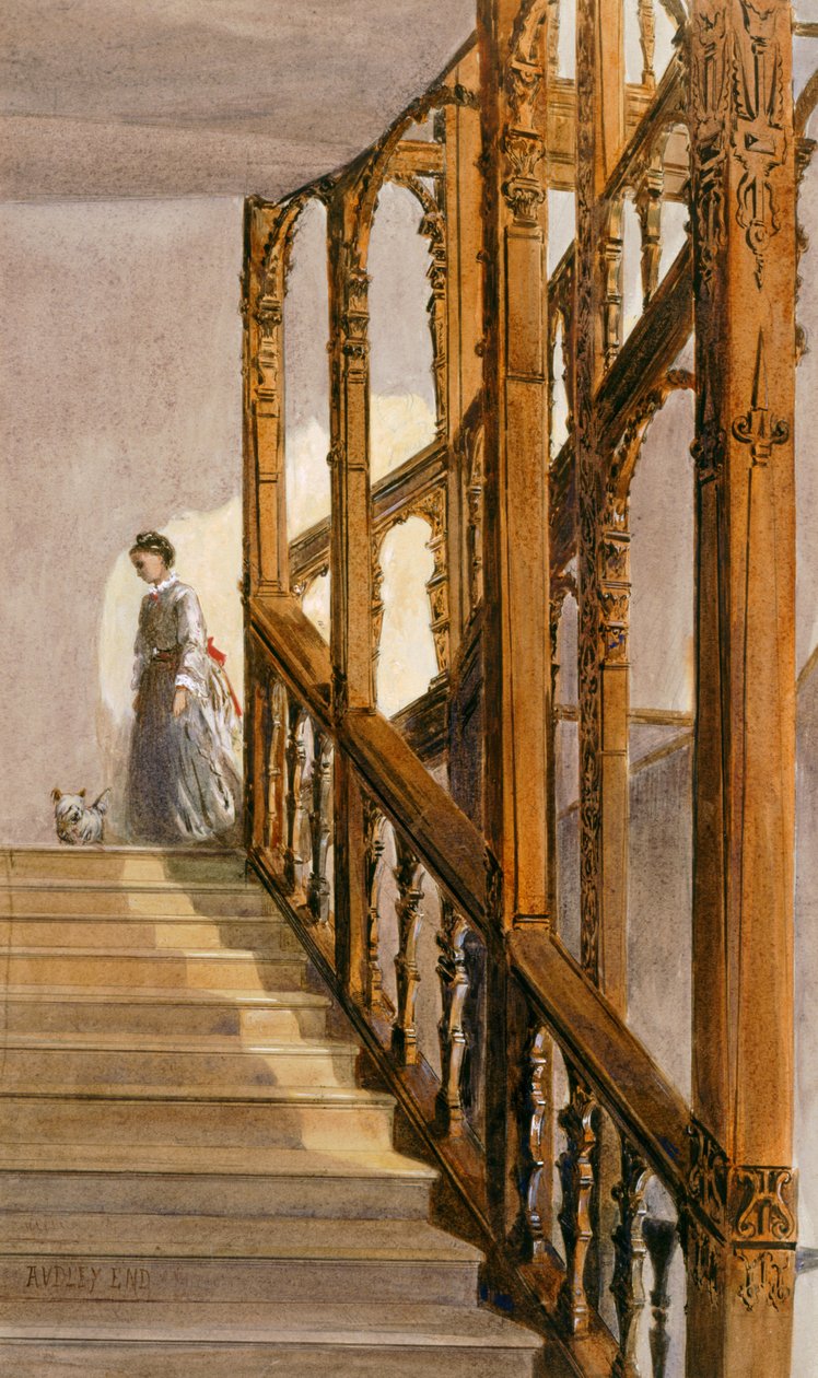 Güney merdivenleri, Audley End House, 19. yüzyılın sonları (kağıt üzerine suluboya) by English School