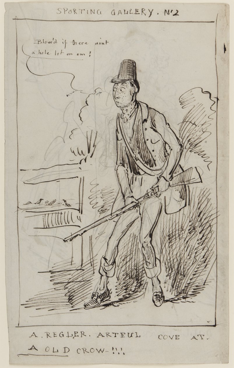 Sporting Gallery No.2, Regler, Artful Cove at a Old Crow, c.1825 (kağıt üzerine kalem ve mürekkep) by English School