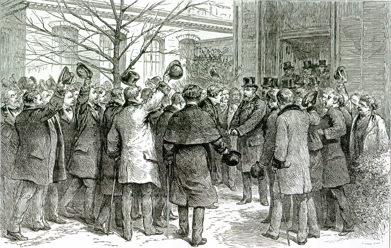 Sr. Robert Koch (1843-1910), İngiliz hastanın tedavi gördüğü Kraliyet Hastanesinden ayrılırken, The Graphic, 6 Aralık 1890 by English School