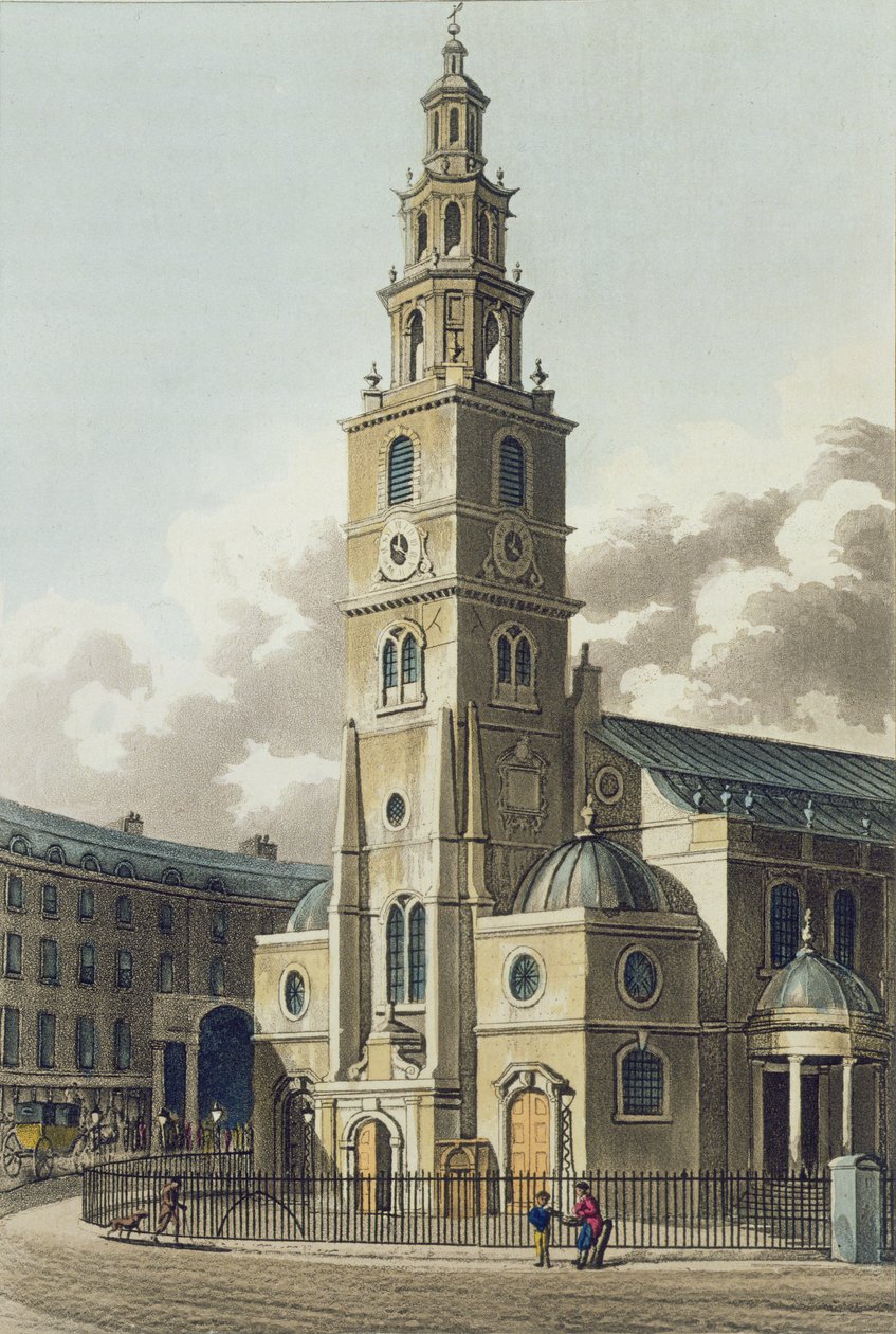 Aziz Clement Danimarkalılar Kilisesi, pub. Rudolph Ackermann (1764-1834) 1816 (aquatint) tarafından by English School