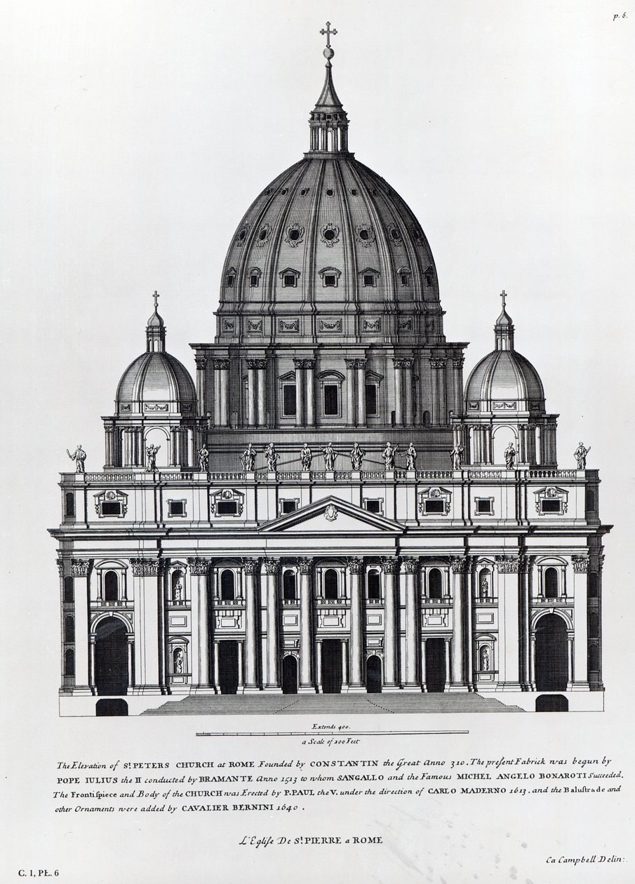 St. Peters, Roma, C. Campbell tarafından oyulmuş by English School