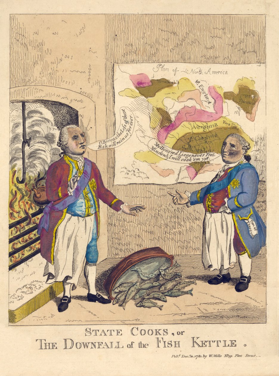 Devlet Aşçıları veya Balık Su Isıtıcısının Çöküşü, pub. 1781 (el renkli gravür) by English School