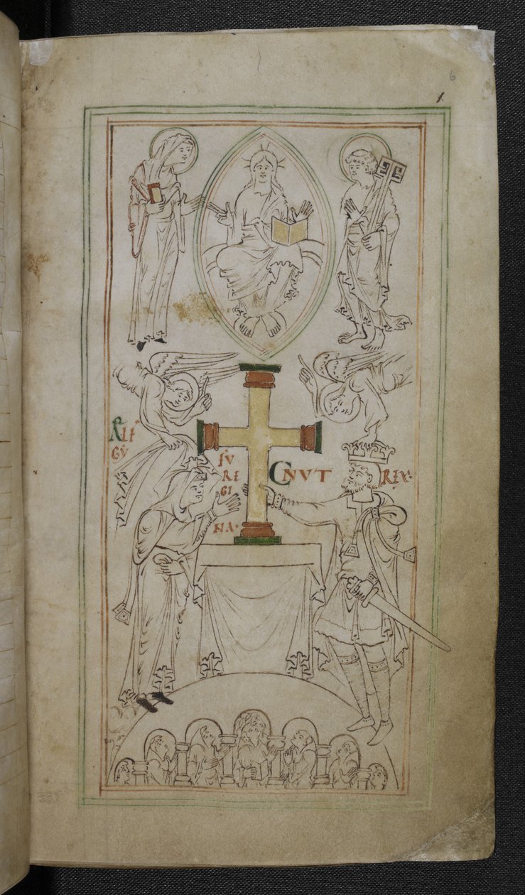 Stowe 944 f.6 Kral Cnut ve Kraliçesi Aelfgyfu, Yeni Minster