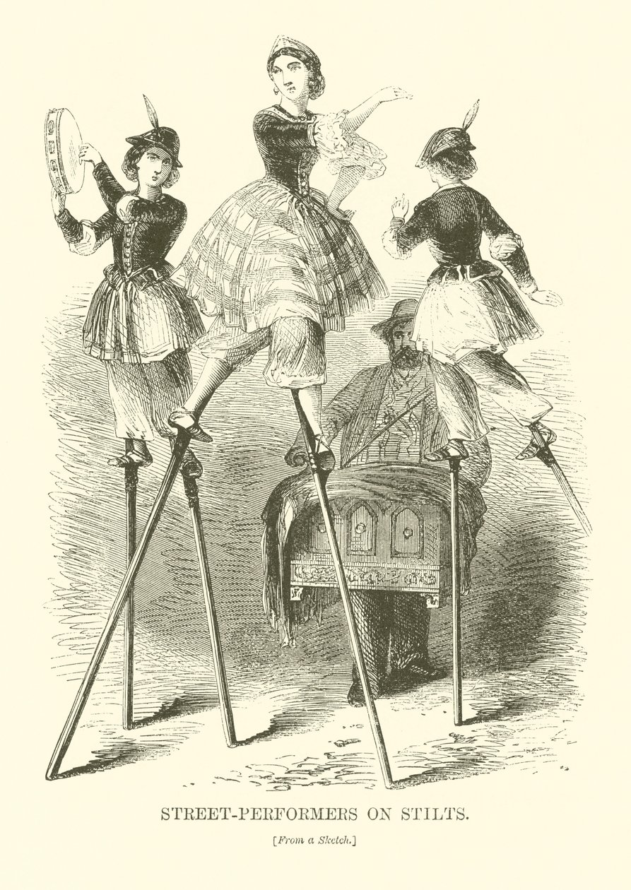 Stilts üzerinde sokak sanatçıları (gravür) by English School