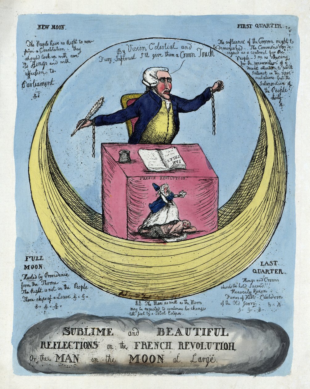 Fransız Devrimi veya Büyük Aydaki Adam Üzerine Yüce ve Güzel Düşünceler, pub. 1790 (el renkli gravür) by English School